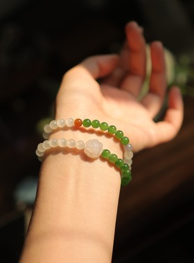 天然和田玉6mm猫眼双圈手串