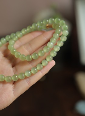 毕业级精品 天然和田玉8mm黄口稀缺色圆珠锁骨链 货号15428