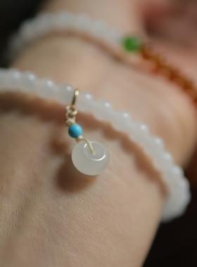 天然和田玉5mm猫眼双圈手串