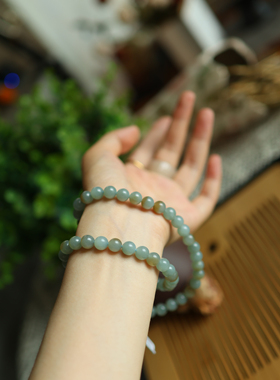 天然和田玉 8mm且末蓝带糖圆珠妈妈链