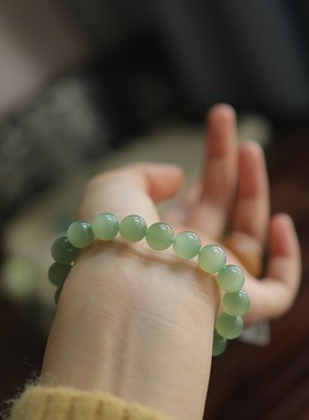 天然和田玉晴水猫眼圆珠单圈手链