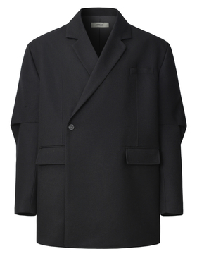 MONBLACK 黑色单排扣宽松廓形夸张落肩大号翻领折叠衣袖西装夹克