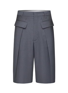 MONBLACK 灰色喷墨渐变印花螺旋字形五分西裤短裤