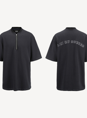 MONBLACK 基础黑色拉链 INSIDE OUT 宽松休闲T恤