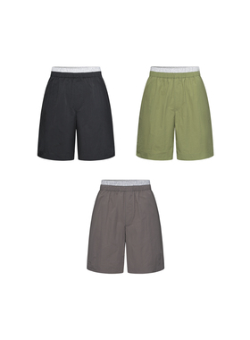 MONBLACK 基础款春夏双腰层次褶皱尼龙百慕大长款沙滩短裤