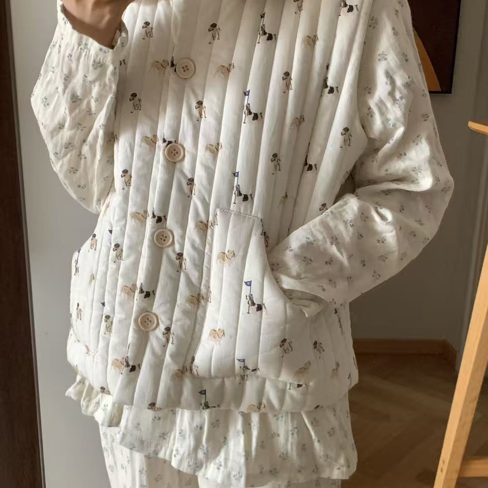 秋冬新款~卡通印花保暖居家马甲少女娃娃领加厚可外穿棉服休闲