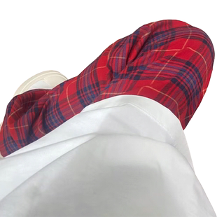 优家同款法兰绒纯棉红色格子文艺风休闲裤直筒宽松长裤