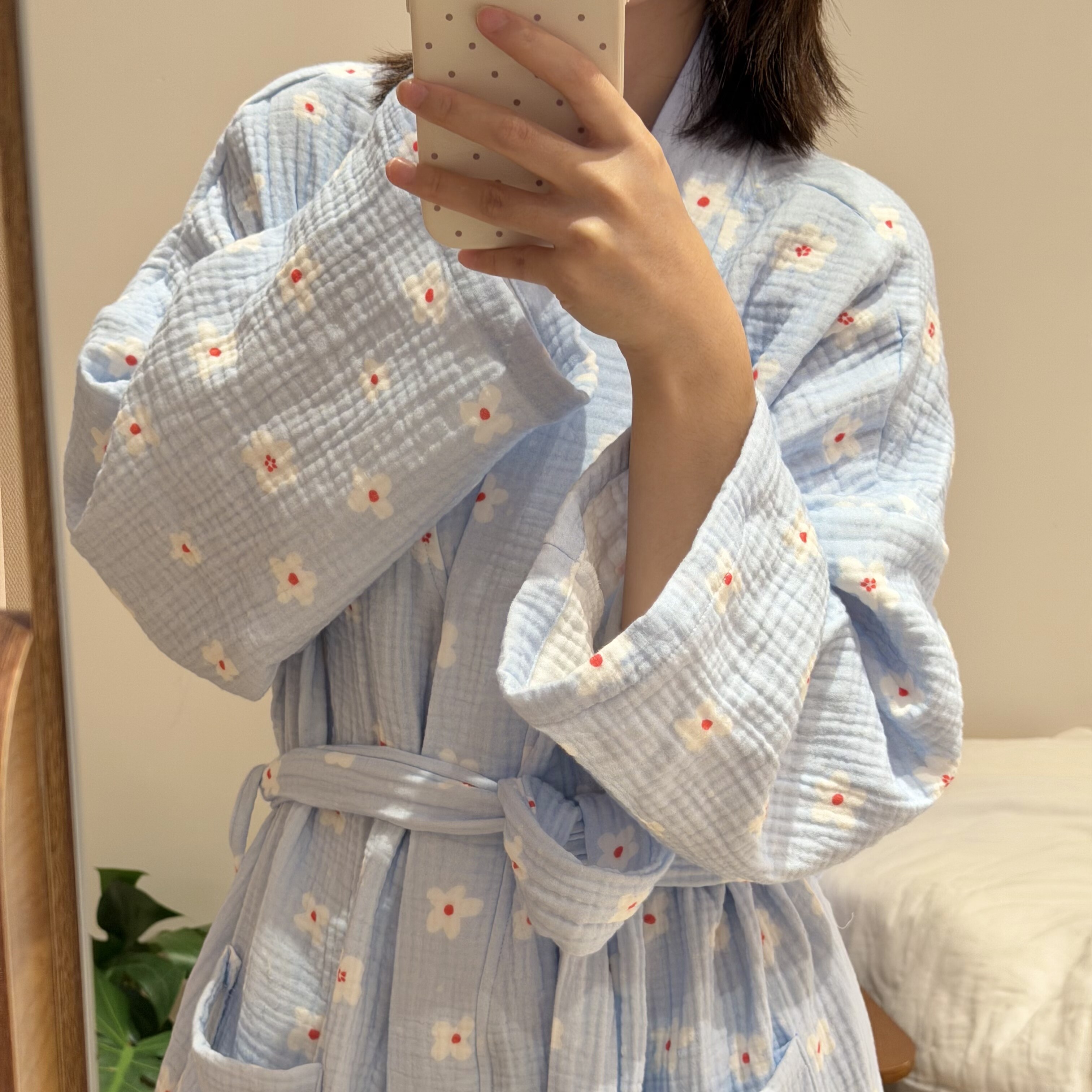 秋冬长袖三层加厚纯棉浴袍女纱布成人透气宽松居家睡袍