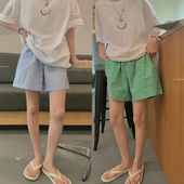 阔腿百搭显瘦神裤 2023年新款 梭织纯棉小格子宽松短裤