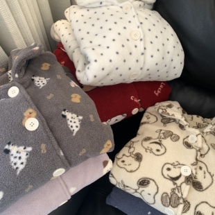 冬季新品~暖呼呼加厚雪粒绒小翻领长袖长裤套装睡衣女韩系可外穿