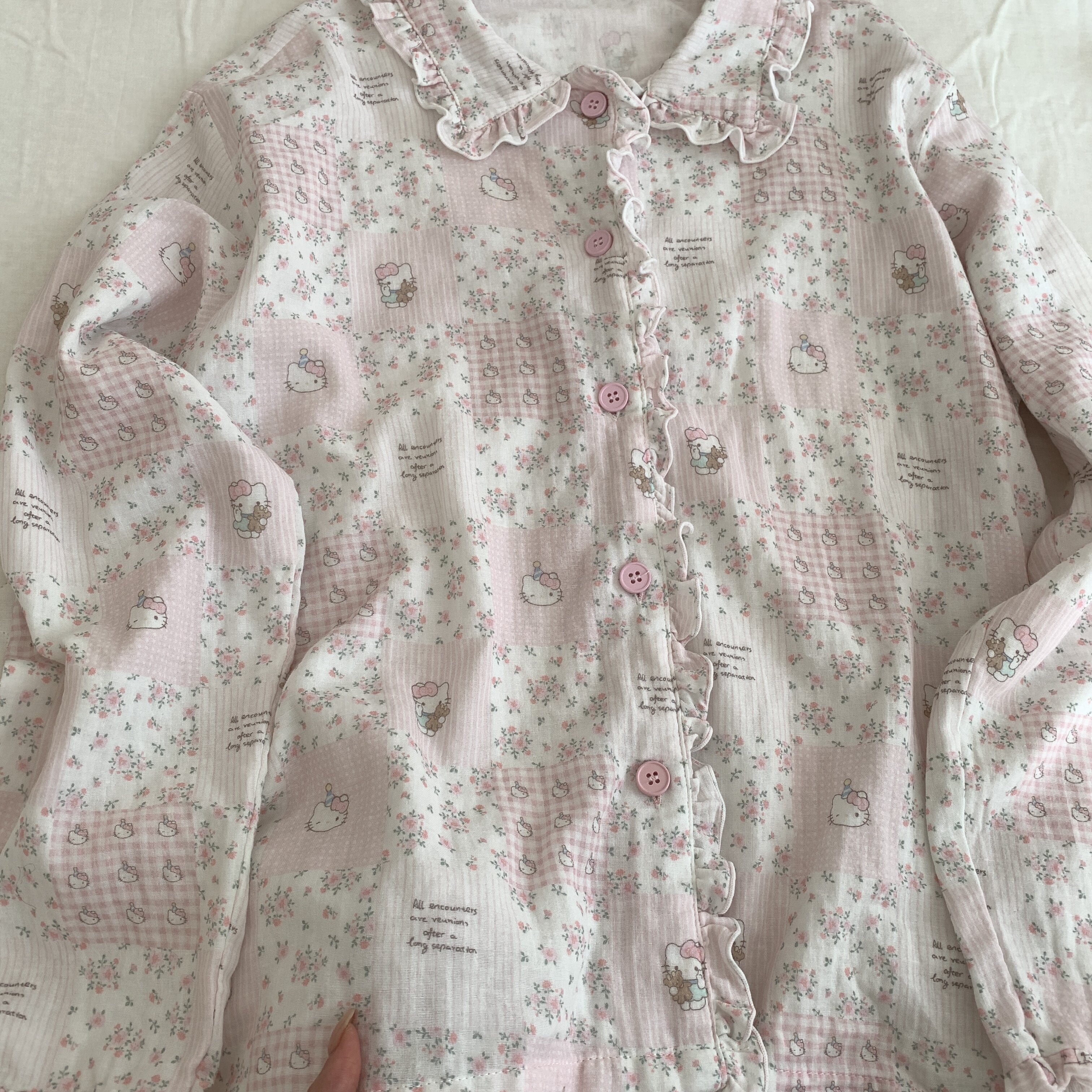 春季上新！纯棉双层纱翻领荷叶边长袖长裤睡衣套装居家服可外穿