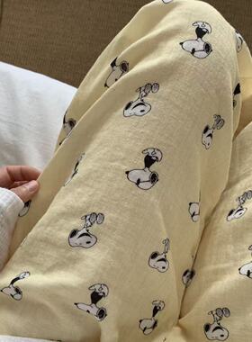 新品~黄色史努比a类纯棉双层纱布可爱卡通少女心睡裤家居可外穿