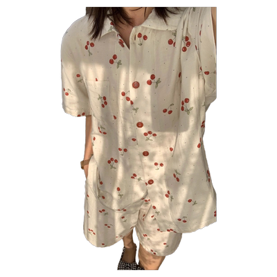 纯棉双层纱睡衣女短袖短裤夏季薄卡通可爱学生外穿家居服两件套装