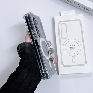 跨境三星Magsafe磁吸适用fold3透明左右折叠ZFOLD4手机壳四角防摔保护套FD5透明软壳ins带包装fold6