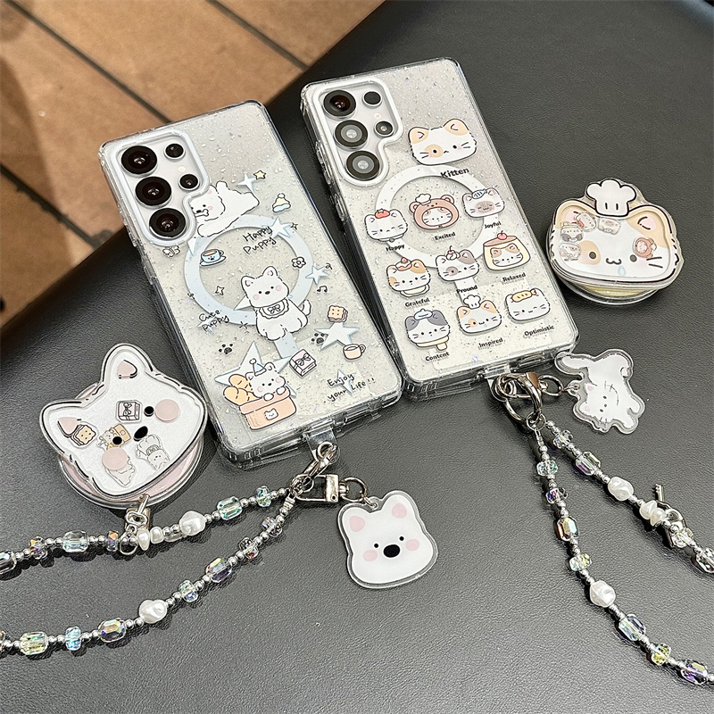 闪粉磁吸宫格猫咪小狗适用三星S25Ultra手机壳S23plus保护壳S24磁吸