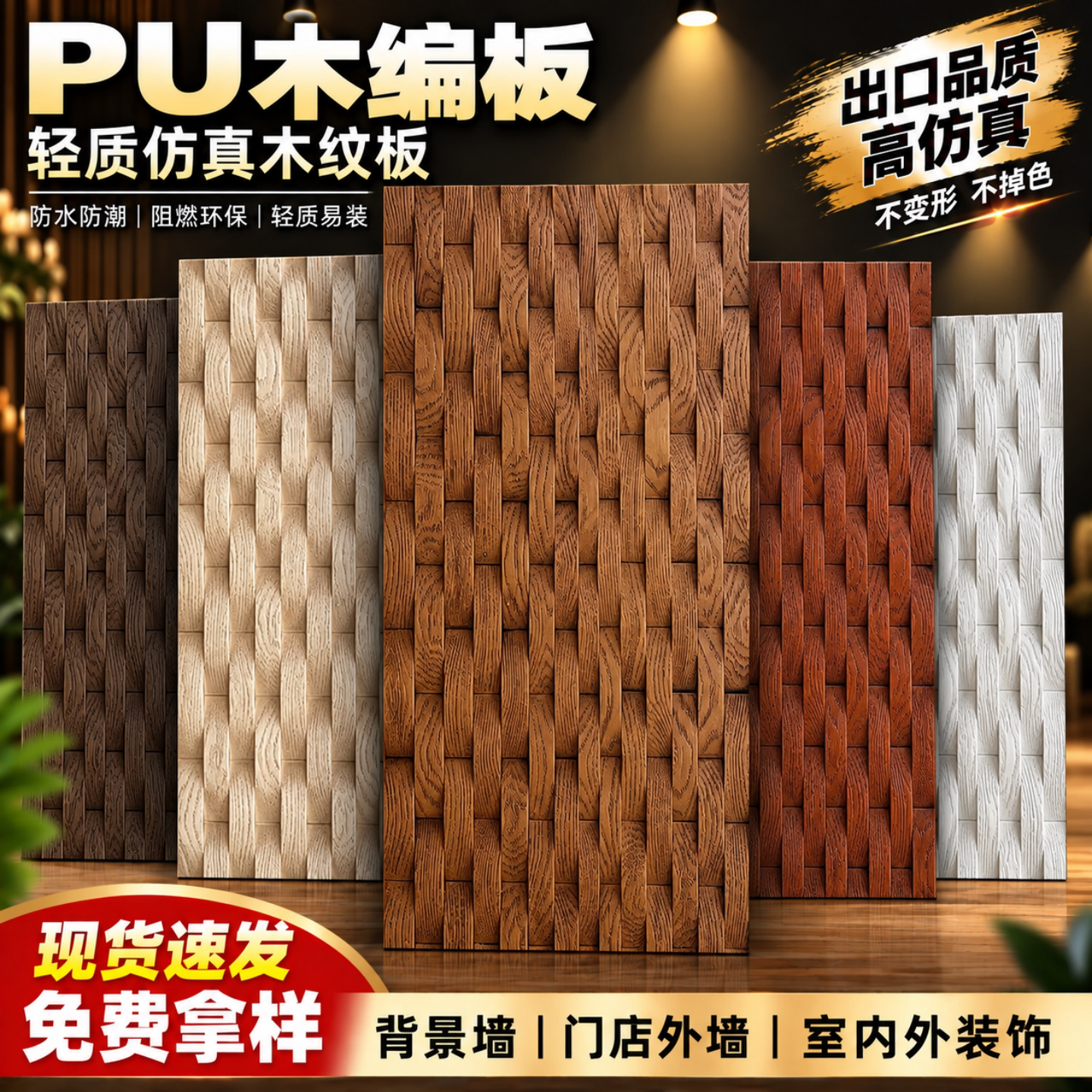 pu木编板pu仿木板木格纹木纹板文化砖造型板外墙装饰板马赛克木板