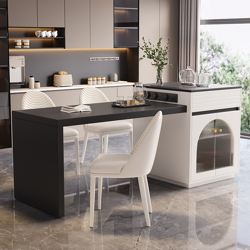 速发奶油风可伸式岛台餐桌一缩家用小户型法体抽拉格设计多功能岛