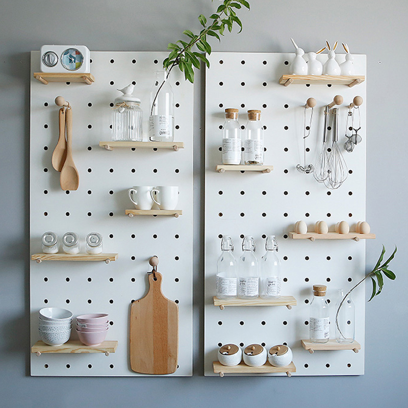 速发洞洞质实木墙上置物架木板展示架墙壁挂墙书架挂板墙面隔板收