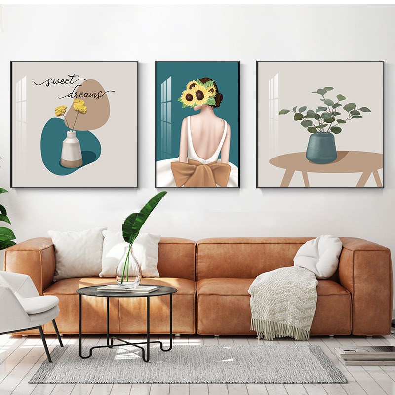 速发客三联饰画简欧创意沙发背景墙挂画简约厅装方形壁画卧室挂画