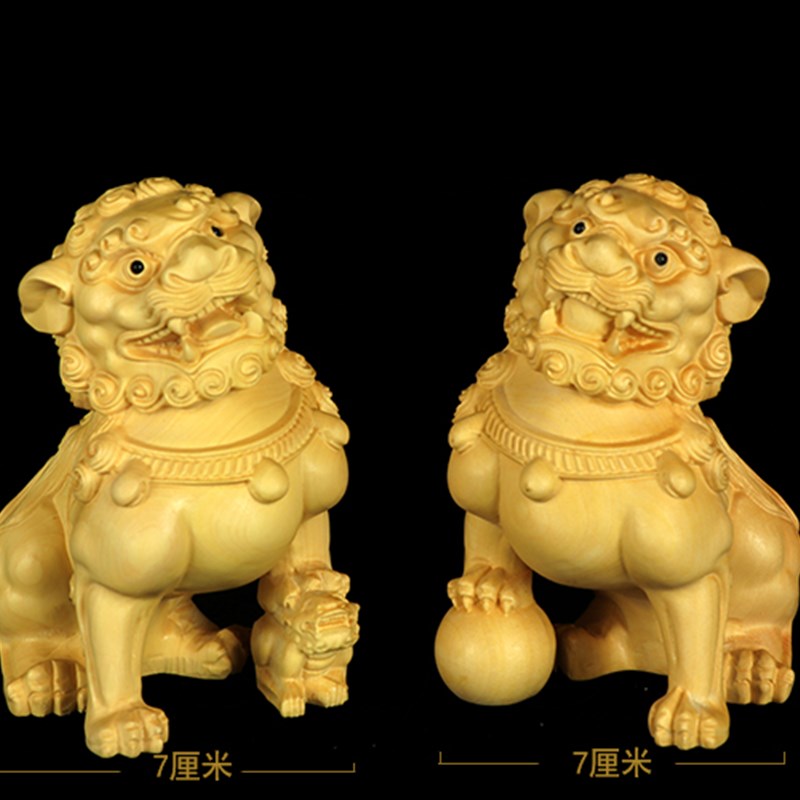速发黄杨木雕狮子摆件工艺品创意木质雕刻中式木质文玩手把件家居
