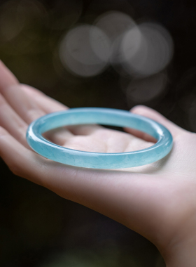 速发玉镯天青冻少款玉石冰种细圆条冰透美人镯子年轻士大号手