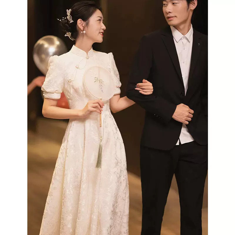 速发中式敬订服新娘202新款白色记婚旗袍领证登酒洋装夏季高级感