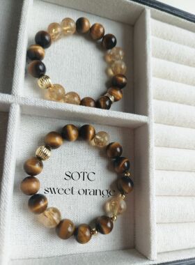 SOTC原创设计手作天然7A特级黄虎眼黄水晶黄塔晶招财手链手串女男