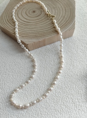 原创设计天然小螺纹巴洛克淡水珍珠OT扣调节小众感项链女
