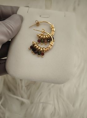 超值 原创设计天然彩色碧玺耳环女