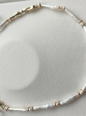 原创设计法老赐福天然巴洛克炫彩珍珠小银条项链女小众高级感女