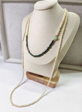 120cm长款野生无核kashi香槟金玛瑙玉石天然淡水珍珠项链毛衣链