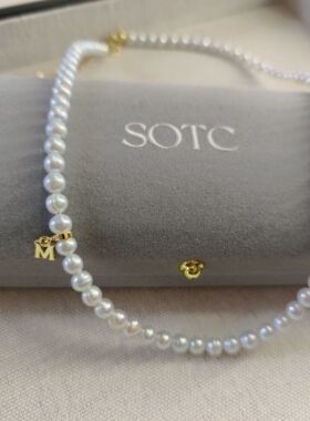 天然极光冷白珍珠SOTC原创设计baby珠18k金M4-5mm锁骨项链锁骨链
