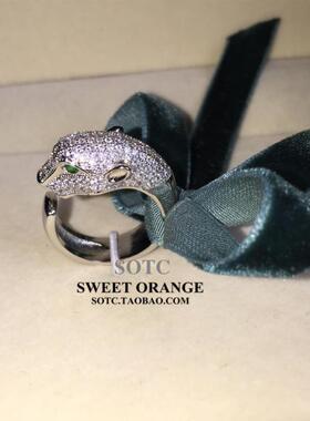 SOTC霸气猎豹微镶嵌满钻高级感猎豹头大钻轻奢时尚开口戒指女