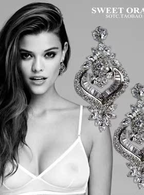 SOTC迪拜女神镀925银锆石施家欧美流苏水滴耳坠耳环女Earrings