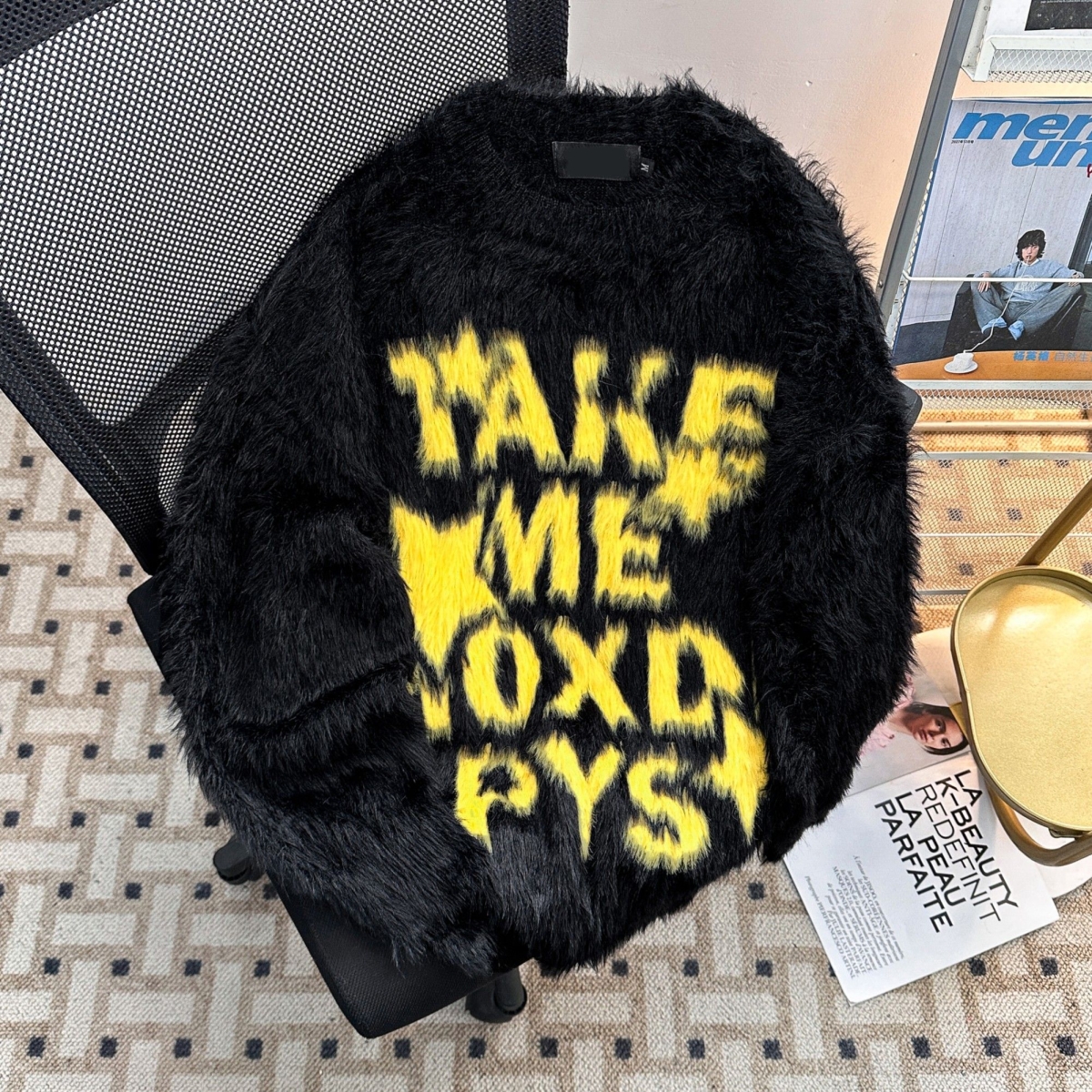 美式复古潮牌情侣字母毛衣男女秋冬软糯慵懒风马海毛针织衫上衣潮