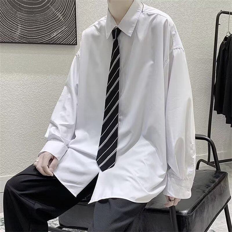 加领带dk白衬衫男内搭男士长袖白色衬衣领带学生学院风制服穿搭女