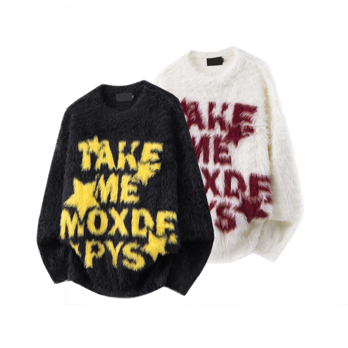 美式复古潮牌情侣字母毛衣男女秋冬软糯慵懒风马海毛针织衫上衣潮