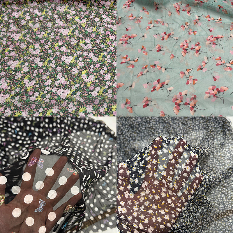 蚕之语A9101-A9120#真丝面料花色乔其纱顺纡丝巾服装料零料按张售