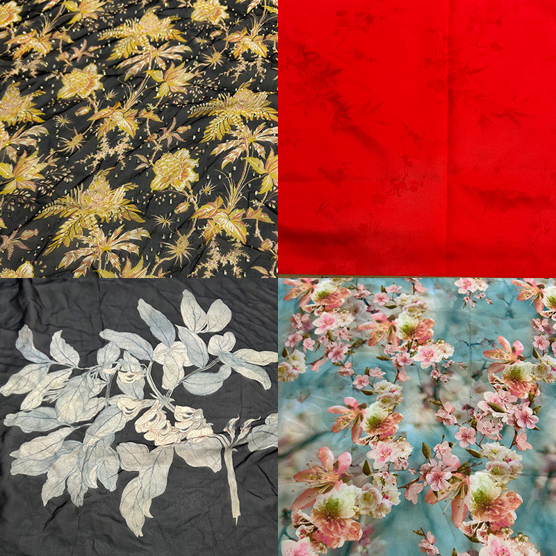 蚕之语A9221-A9240#真丝面料花色金线乔其纱缎条绡服装零料按张售