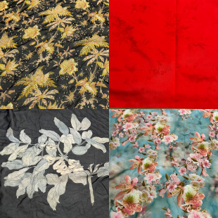蚕之语A9221-A9240#真丝面料花色金线乔其纱缎条绡服装零料按张售