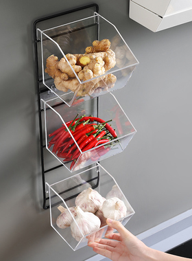 葱姜蒜收纳盒置物架免打孔厨房各种收纳神器生姜大蒜收纳筐调料架