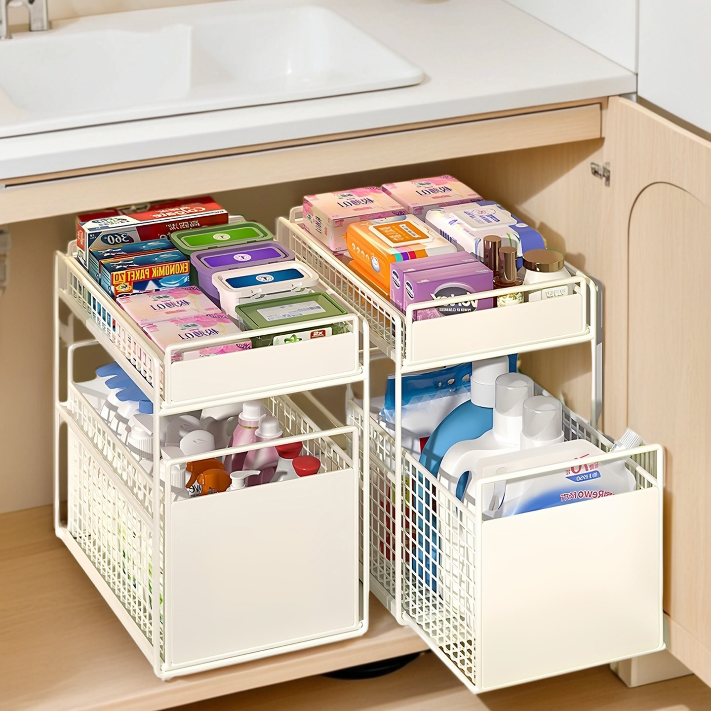 浴室厨房下水槽置物架抽拉式拉篮