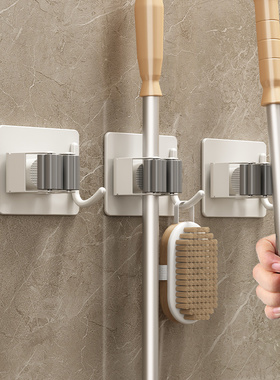 枪灰色拖把壁挂夹不锈钢挂钩免打孔强力承重固定器多功能收纳神器