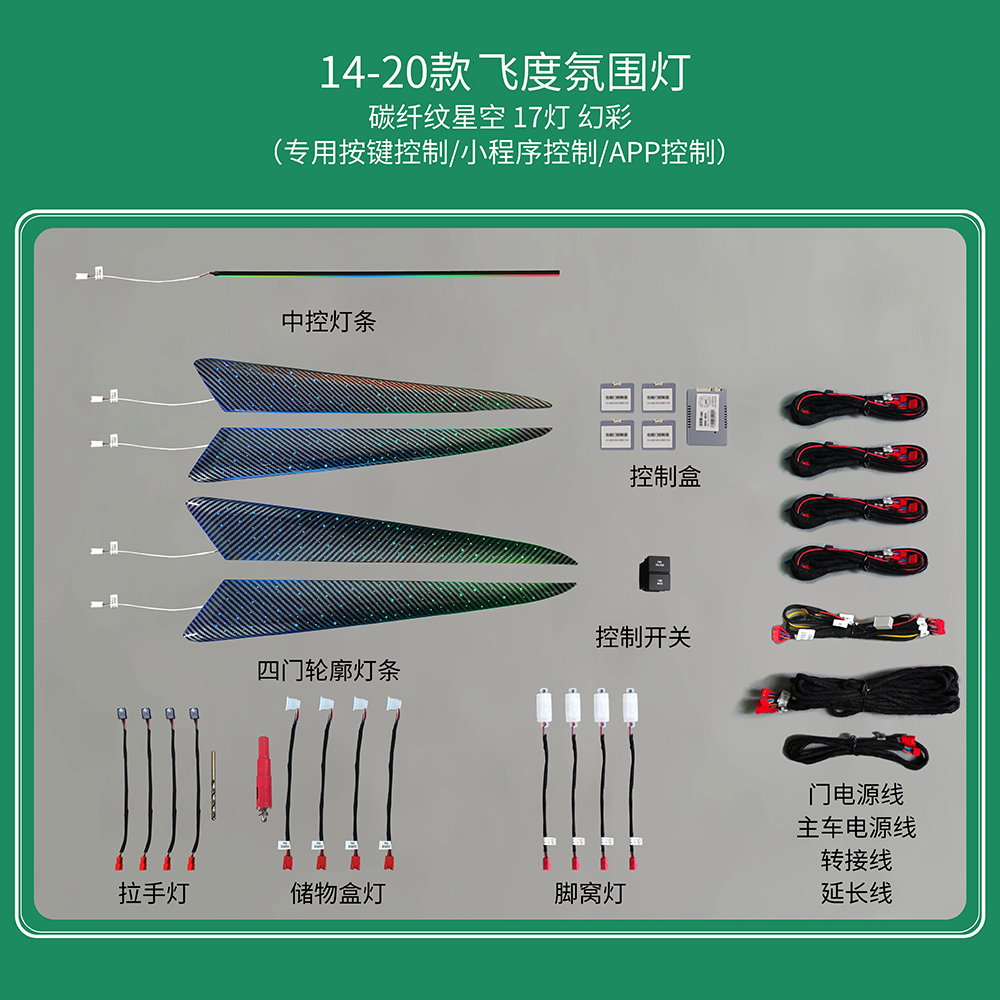 适用本田飞度专用碳纤纹星空饰板桃木纹钢琴黑幻彩氛围灯免破线