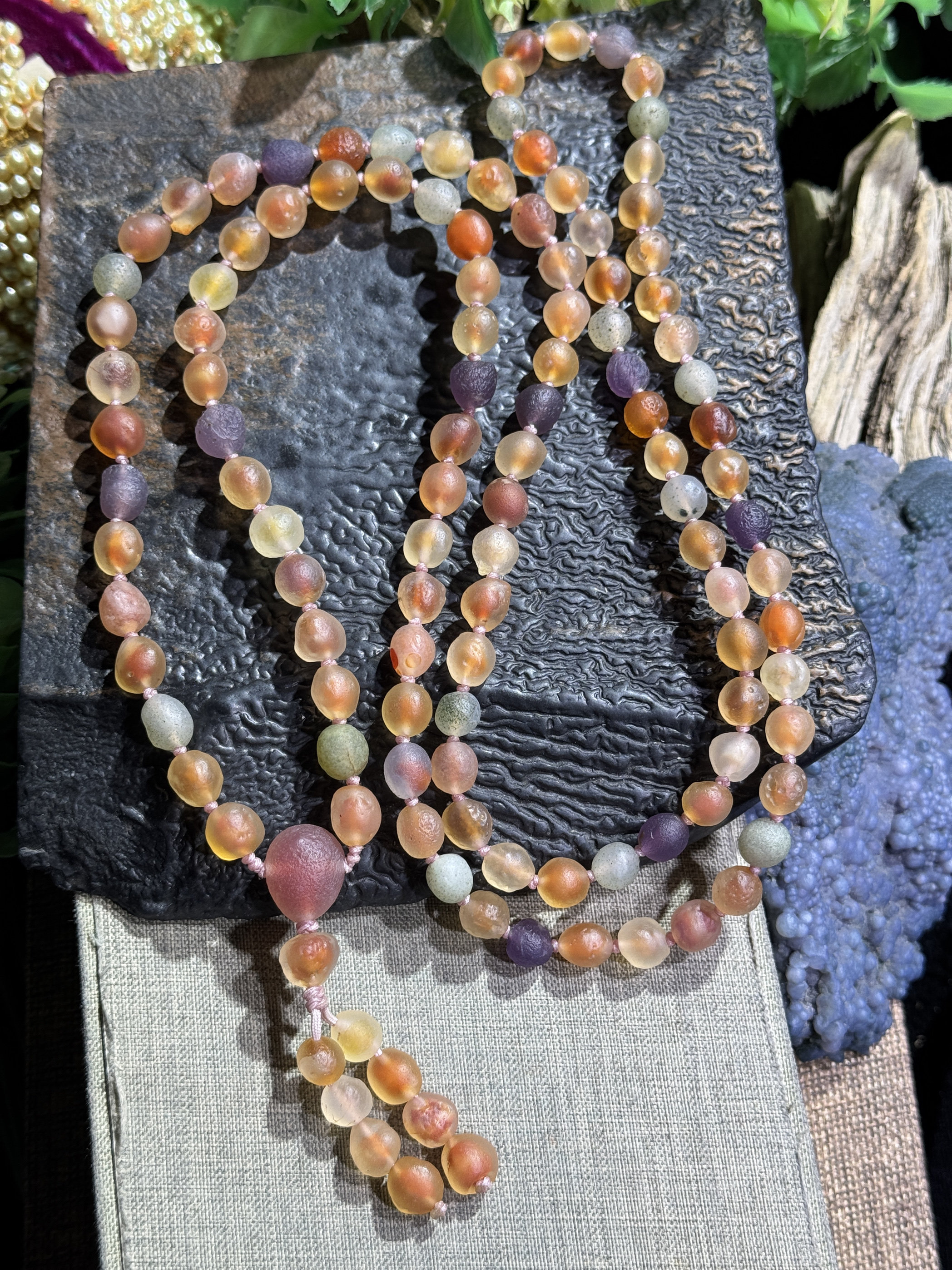 阿拉善糖心玛瑙 彩色天然原石糖心玛瑙108颗 粉彩糖心