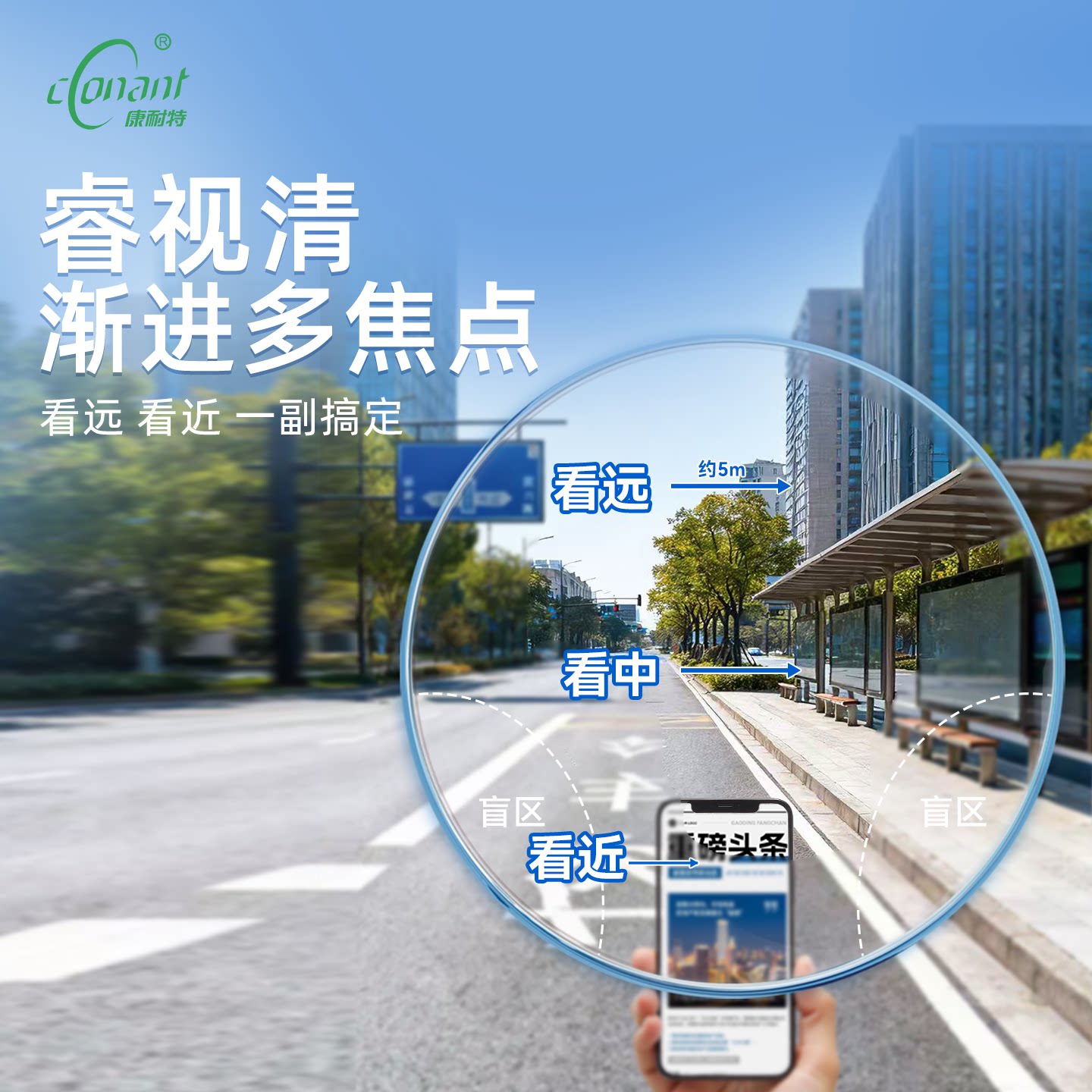 康耐特官方旗舰店渐进多焦点镜片非球面中老年老花防蓝光近视眼镜