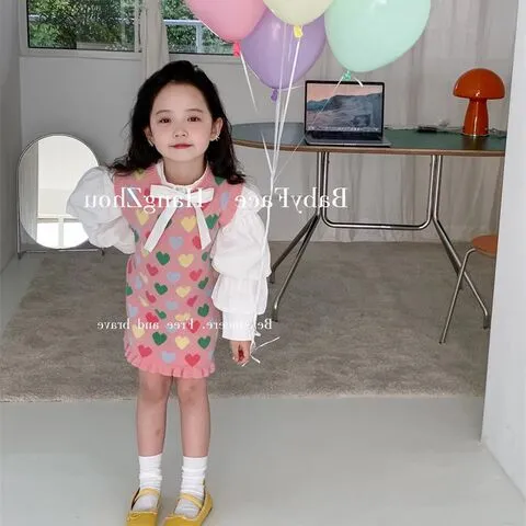 秋款套装公主裙泡泡袖女童爱心衬衫儿童针织新款韩版蝴蝶结2026