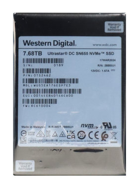 WD/西部数据 SN655 7.68T U.3 2.5寸硬盘NVMe 固态服务器硬盘