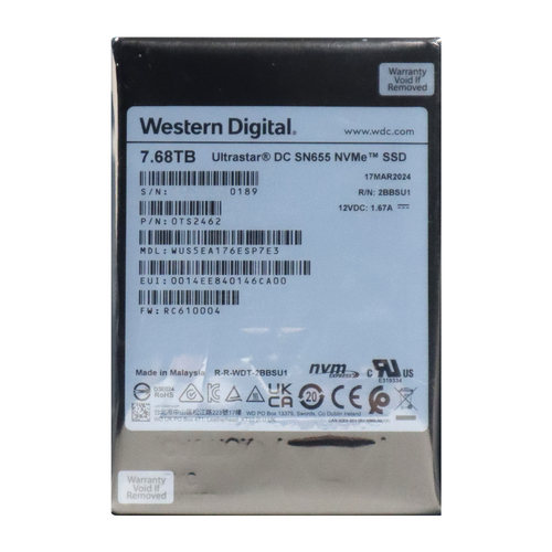 WD/西部数据 SN655 7.68T U.3 2.5寸硬盘NVMe 固态服务器硬盘