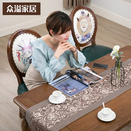 北欧餐椅家用实木美式欧式时尚靠背椅扶手复古书桌椅凳子网红椅子